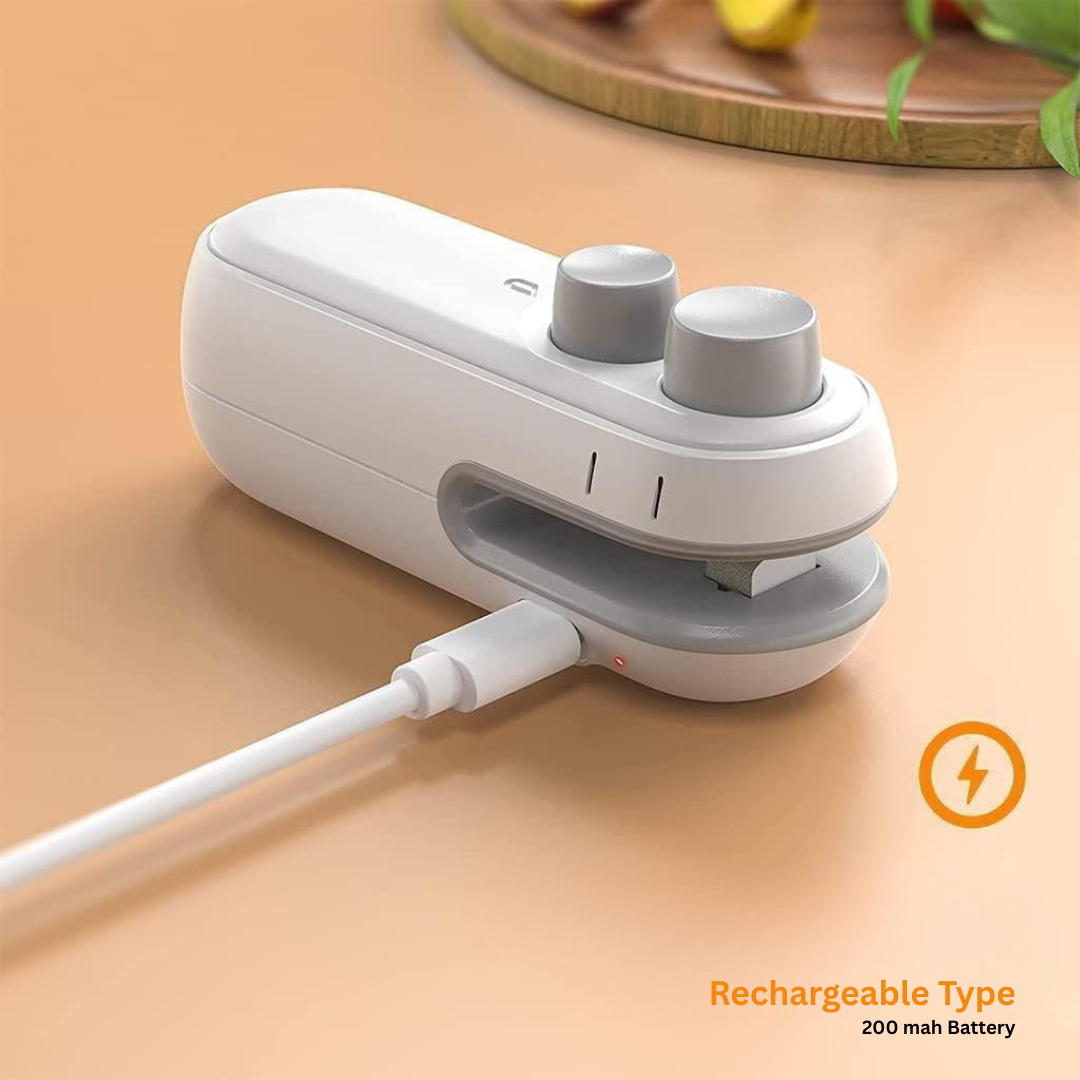2-in-1 Mini Seal Machine - USB Rechargeable Portable Food Bag Sealer & Cutter (Airtight Fresh Storage Tool)